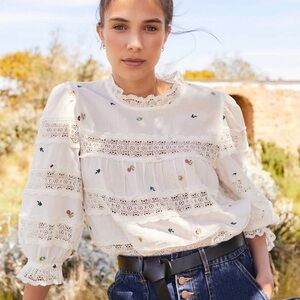 Wyse Ava Floral Lace Embroidered Blouse sz 1 /small NWT